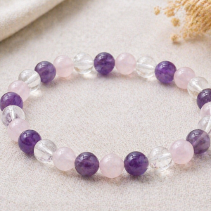 Bracelet Améthyste, Cristal, Quartz Rose perles 6mm